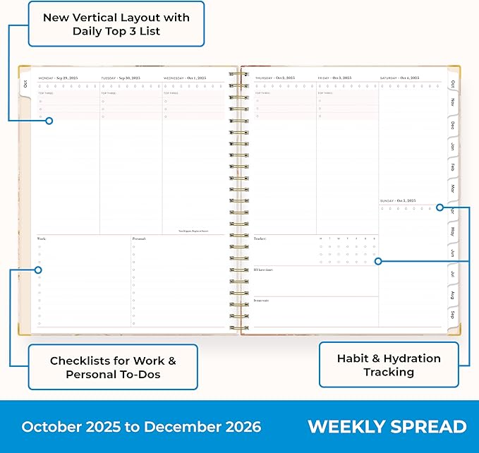 Blue Sky 15 Month 2026 Weekly and Monthly Planner Calendar, October 2025 - December 2026, 8.5" x 11", Hard Cover, Durable Twin Wire Binding, Laminated Tabs, Storage Pocket, Includes Ruler, Sticky Notes & Stickers, Henri