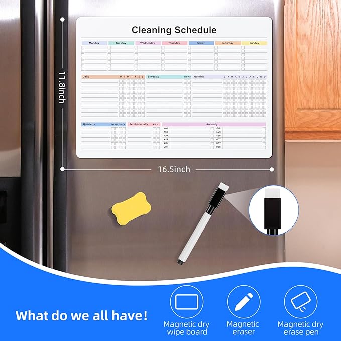 Cleaning Checklist Dry Erase Magnetic Whiteboard for Refrigerator,Daily Weekly and Monthly Checklist Planner and Household Chore-Cleaning Schedules and Checklists