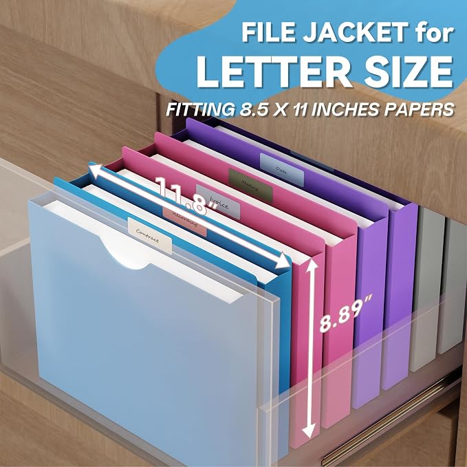 Plastic Expanding File Jacket Letter Size,1 Inch Reinforced Expandable Sides Manila Folders,8.5x11 Job Folders File Jackets,12 Pack Colored Project File Pockets with Straight-Cut Tabs