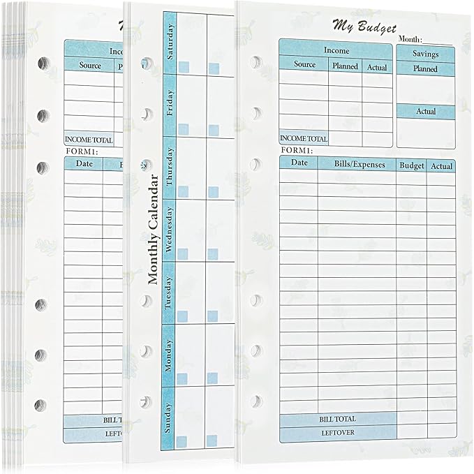 A6 Budget Planner Refill, 82 Sheet [2026] Colorful Weekly Monthly Planner Calendar Inserts 6 Hole Expense Budget for A6 Binder Cover, Money Envelopes Organizer for Wallet, Cash Saving -Leaf