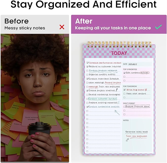Taja 6 Pack of To Do List Notepad - To Do List Notebook for Work with 52 Sheets, 9.8" x 6.5", Undated Daily Planner Perfect for Daily Tasks and Goal Setting, Notepad Suitable for Office, Home & School - Lavender Checkered