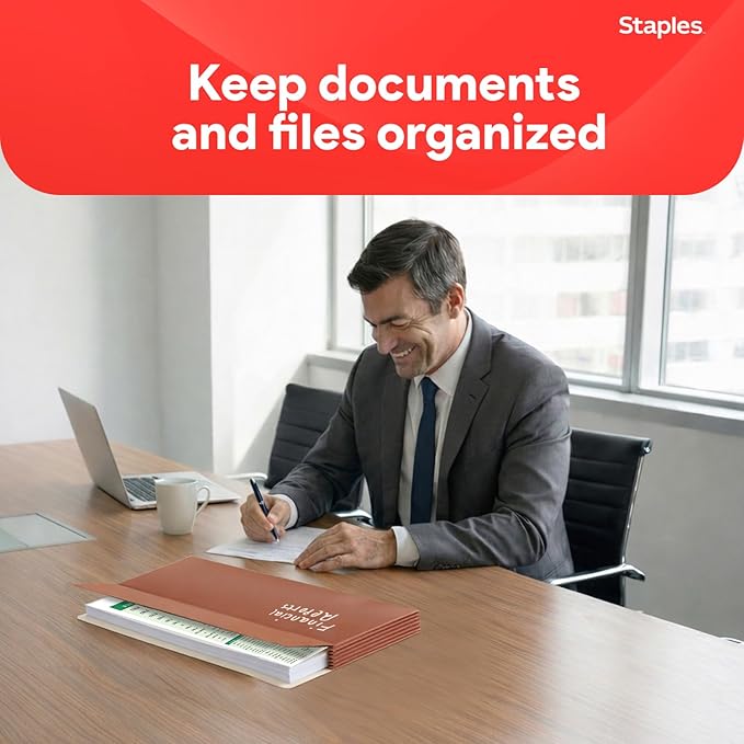 Staples Reinforced File Pockets, Legal Size, 5.25‑Inch Expansion, Heavy‑Duty Brown Accordion Folders with Strong Gussets – 10/Pack