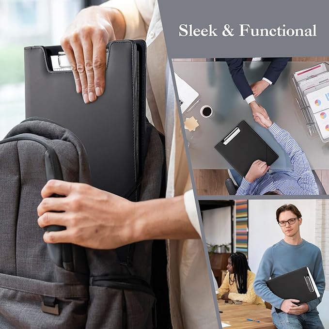 ProCase Clipboard Folder Portfolio, Leather Business Padfolio Organizer Letter Size Professional Folder Binder for Interview Meeting Resume Office Conference School -Black