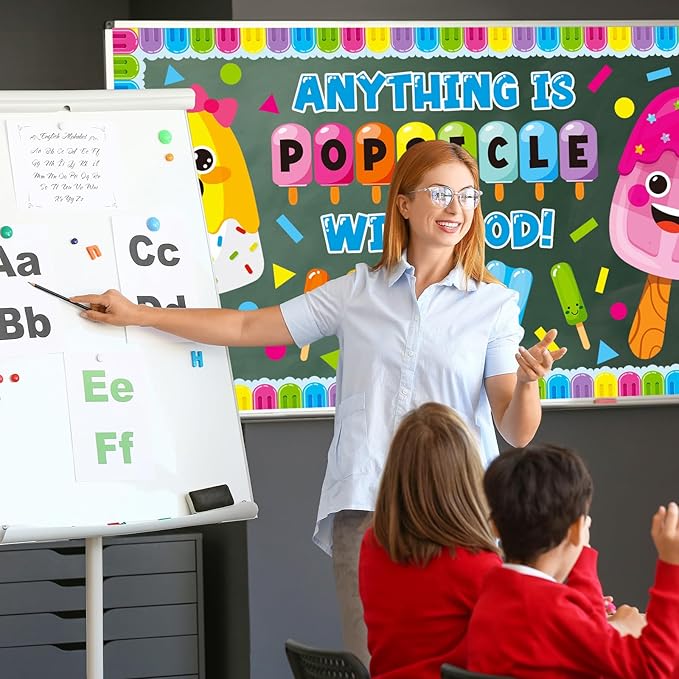 Summer Ice Pop Bulletin Board Decorations Set, Christian Sunday School Classroom Decoration Religious Sweet Colorful Popsicle Cutouts May June Library VBS Church Window Wall Decor for Teacher