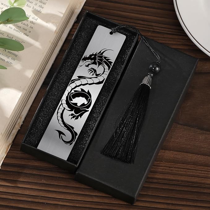 Fantasy Dragon Bookmark Gifts - Cool Metal Book Mark Reading Men Boys Unique Page Makers with Tassel for Students Teens Kids Novel Lovers Fans Bookish Graduation Birthday Back to School
