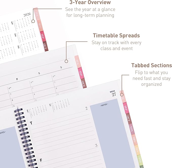 Rileys Academic Planner 2026-2027, Daily, Weekly & Monthly Planner, July 2026 - June 2027, Student Notes Pages, Twin-Wire Binding, Weekly Agenda for School & Work (8.5 x 11-Inches, Chunky, Blue)