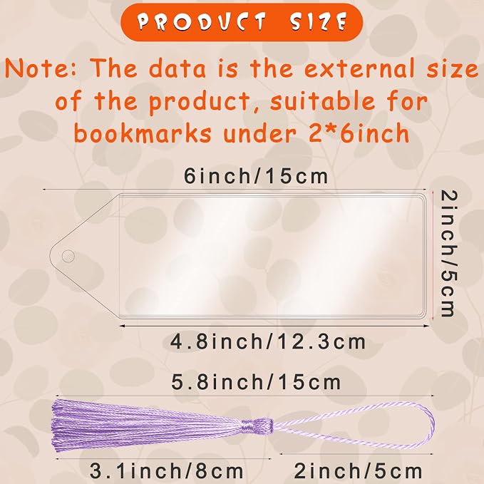Zonon 100 Pieces 2 x 6 Clear Plastic Bookmark Sleeves with Tassels Vinyl Photobooth Bookmark Covers Blank Strip Display Holder Laminating Pouches for DIY Gift Tags School Office Party Favors