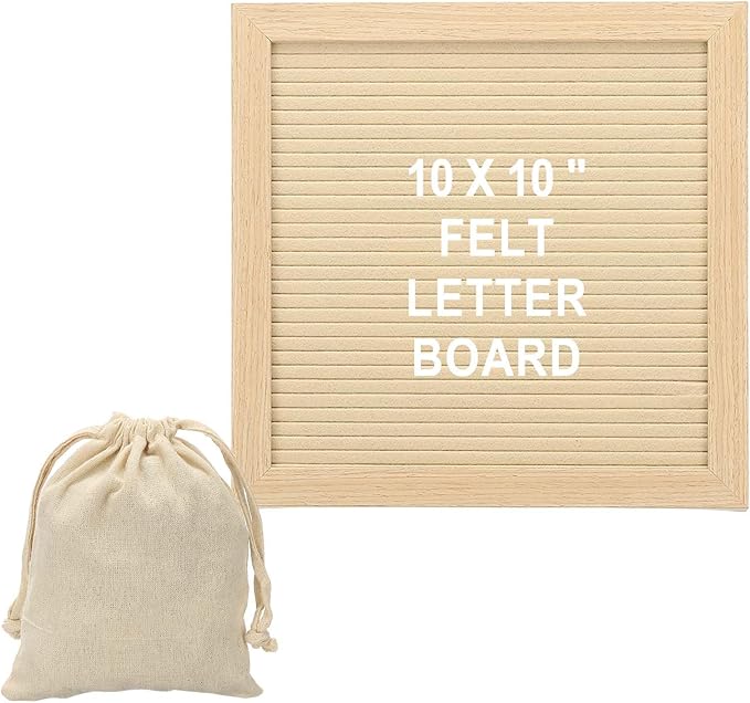 PATIKIL Felt Letter Board, 10x10Inches Khaki Wooden Changeable Message Board with Storage Bag Stand for Kitchen Menu Classroom Farmhouse Decor Notes, White Letter
