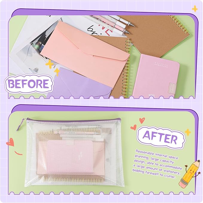 AmazingSpark 36 Pack Purple Mesh Zipper Pouch Bags, Purple Office Supplies A4 Size Waterproof Zipper Bags with Gradient for Classroom Organization, Board Game Storage, Document Bag School
