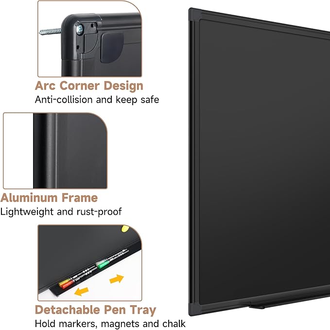 SELEAD Double-Sided Magnetic Chalkboard 48 x 24 Inches - Black Aluminum Frame Chalk Board Words Sign Wall Decor Long Plaque Pizarra for Business, Menu, School, Office