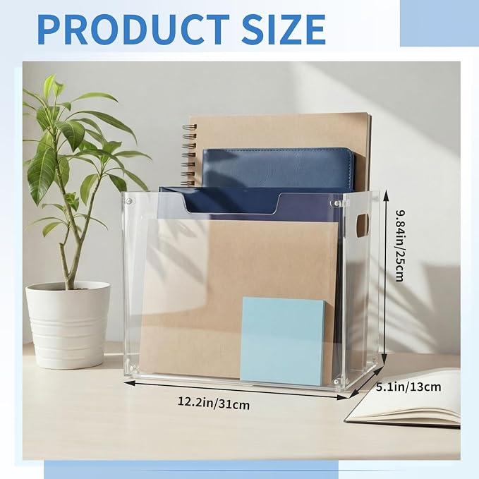 Novabright 1 Pack Acrylic File Organizer Box with Handles, Clear Hanging File Organizer for Letter Size/a4 Filing Crate Bin Holder for Desk, Office, Home, School (Letter,12.2" L x 5.51" W x 9.84" H)