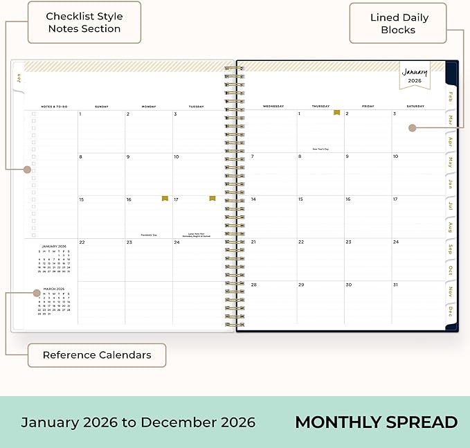 Blue Sky Day Designer 2026 Weekly and Monthly Planner Calendar, January 2026 - December 2026, 8.5" x 11", Clear Pocket Cover, Durable Twin Wire Binding, Includes Storage Pocket, Stickers, Peyton Navy