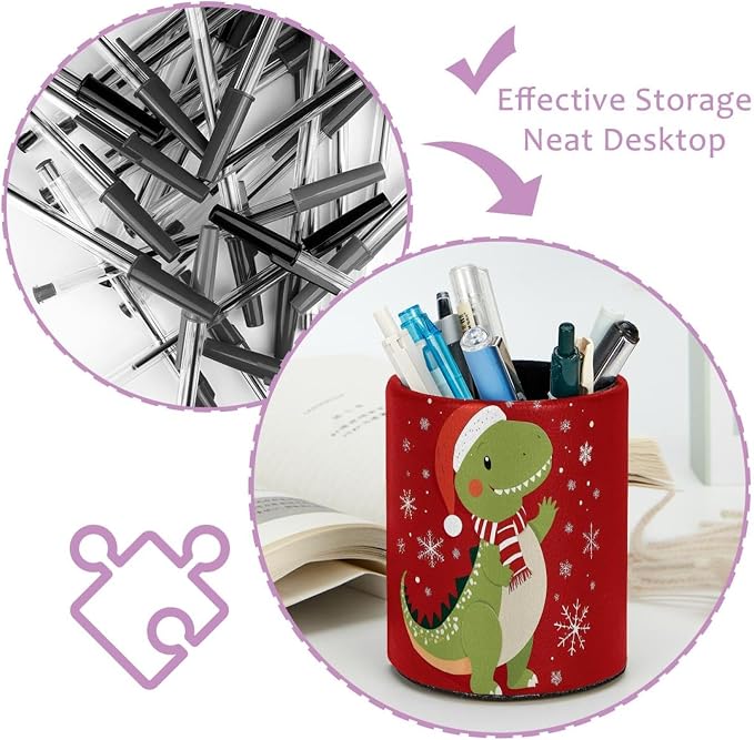 Christmas Dragon Pen Holder Pencil Organizer Cute Pencil Cup Desk Decor Makeup Brush Holder PU Multifunctional Office Supplies for Home Classroom School