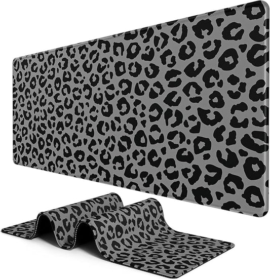 BOSOBO Extended Gaming Desk Mat, XXL Full Cover 31.5 x 11.8 Inches, Black Leopard Print