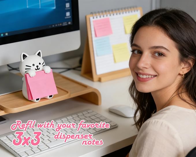 Cat Pop-Up Sticky Note Dispenser with 100 Sheets 3 x 3 Inch Notes, Handmade Resin Cat Desk Decor for Office, Home & Classroom, Gift for Teachers & Coworkers