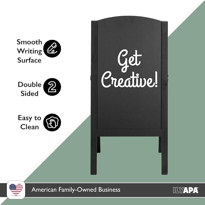 Ilyapa A-Frame Chalkboard Sidewalk Sign - 26x56 inches, Rounded Top Folding Standing Sandwich Sign – Sturdy Freestanding Black Sandwich Board