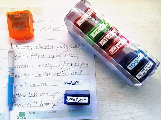 Teacher Stamps - 8pcs Self Inking Motivational Encouraging and Colorful Set for Parent and Home Setting