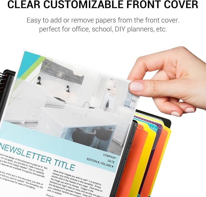 Mukawa 12 Pocket Poly Project Organizer, Spiral Project Folder Multi Pocket Folder Binder Letter Size, Back Cover Utility Pouch, 1/6 Cut Tabs, 6 Tab Color Dividers (Pack of 3)