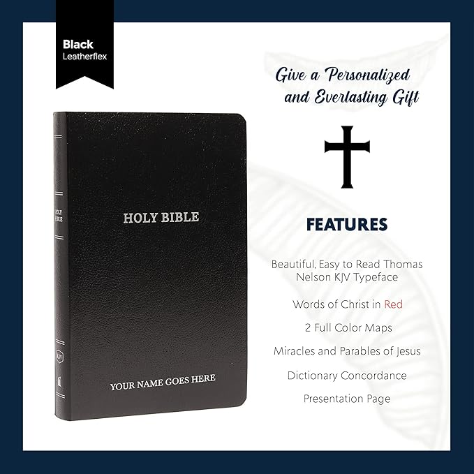 Personalized KJV Bible King James Version Faux Leather Small Print Economy Bible with Custom Name at The Lower Right Side & Red-Highlighted Verses, Custom Gift for Christian Celebrations | Black