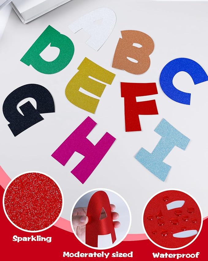 243 Pcs Glitter Bulletin Board Letters Set, 4 Inch Alphabet Poster Board Cardboard Cutouts with Numbers and Punctuation, Classroom School Wall Display Decorations (Red)