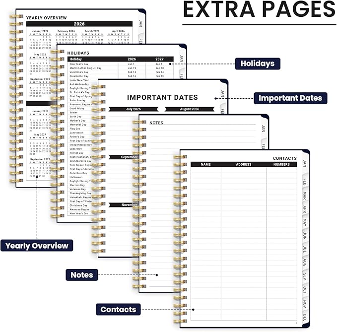 2026 Planner, Weekly and Monthly Calendar Planner for Women, Jan 2026 - Dec 2026, Hardcover Planning Agenda book with Tabs, Spiral Bound, Inner Pocket, Perfect for School Office Supplies, 6.3" x 8.5" - Simple Daisy