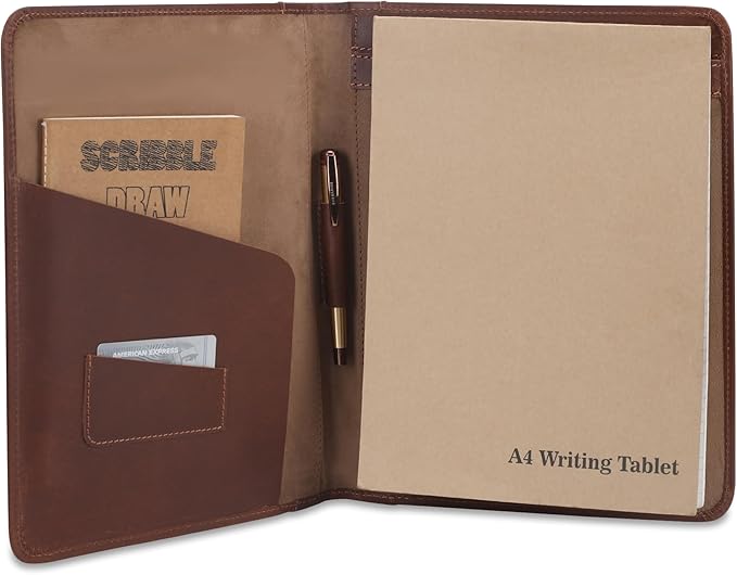 Heavy Duty Buffalo Leather Legal Pad Portfolio Handmade Executive Notebook Binder, Professional Padfolio Organizer Gift for Men and Women Genuine Leather Resume Document Holder (Tan)