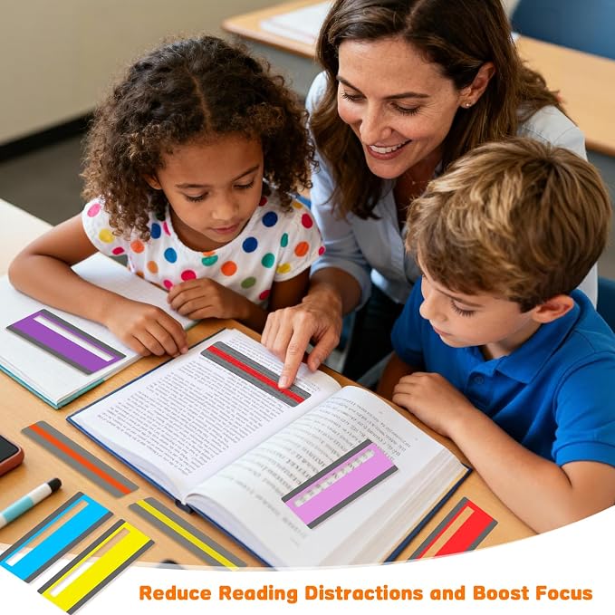 16 Pcs Guided Reading Strips with 2 Styles, Highlight/Colored Overlay Reading Strips Bookmark, Reading Line Trackers for Kids/Students, Dyslexia Support Tools