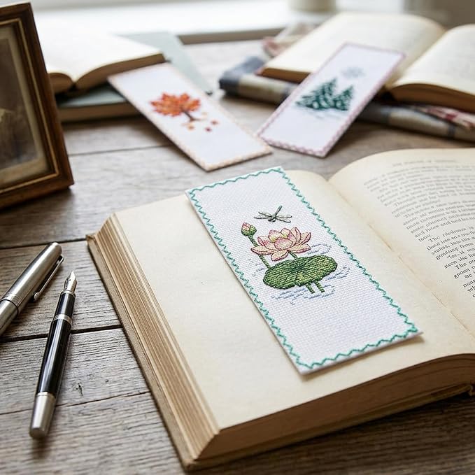 12 Pcs Blank Cross Stitch Bookmarks, Landscape Cross Stitch Bookmarks Blank, DIY Embroidery Fabric Bookmark for Beginners, 7.48x2.76 Inches, Multicolor