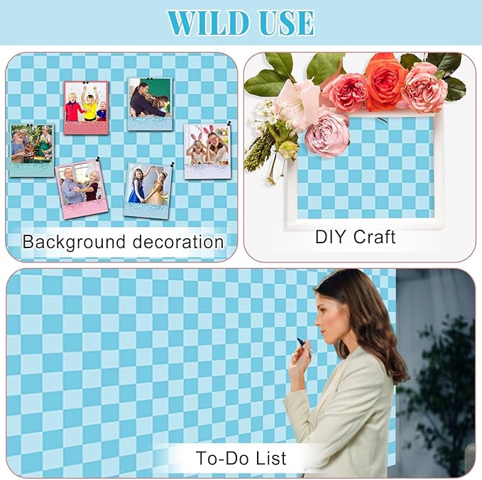 Blue Checked Bulletin Board Roll Pastel Blue Reusable Waterproof Erasable Bulletin Poster Non-Woven Fabric Bulletin Board for Father's Day Easter Classroom Decor Wrapping Paper Crafts 15.55in x40ft