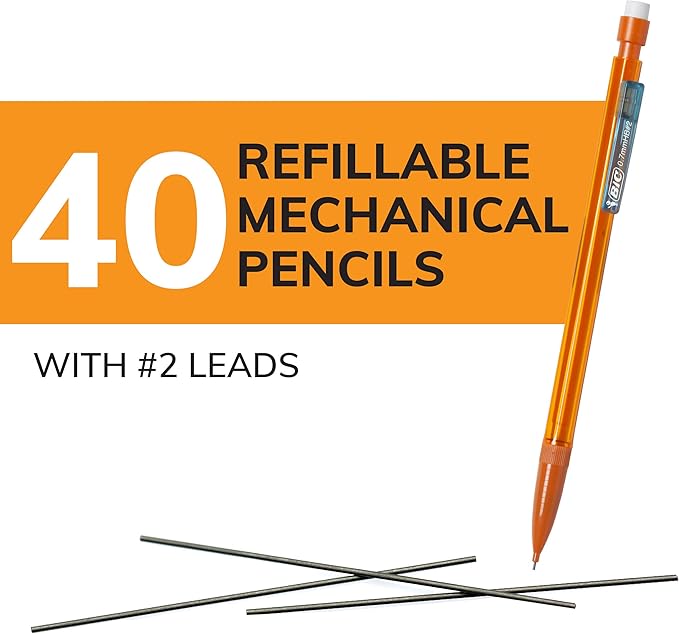 BIC Xtra Smooth Bright Edition Mechanical Pencils, 0.7 mm Medium Point, Refillable and Retractable, 40-Count