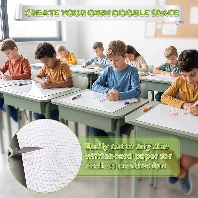 AFMAT Whiteboard Sticker for Wall, 1.44x11ft White Board Paper, Super Sticky Dry Erase Wallpaper, Peel and Stick Dry Erase Board with 4 Markers, No Ghosting Whiteboard Paper for Home Office Classroom