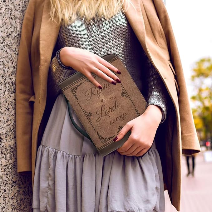 Retro Style Daisy and Cross Bible Case with Bookmark Waterproof Bible Cover Case for Women Lightweight Bible Bag with Handle Pockets Church Book Bag Brown