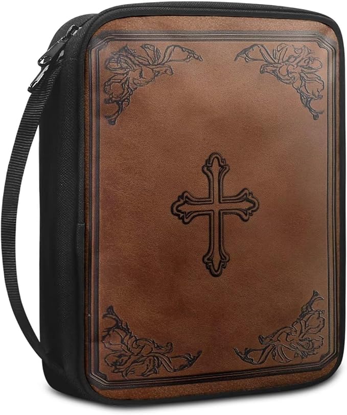 Cross Design Bible Cover for Women Men with Handle Portable Book Carrying Cases Church Bag