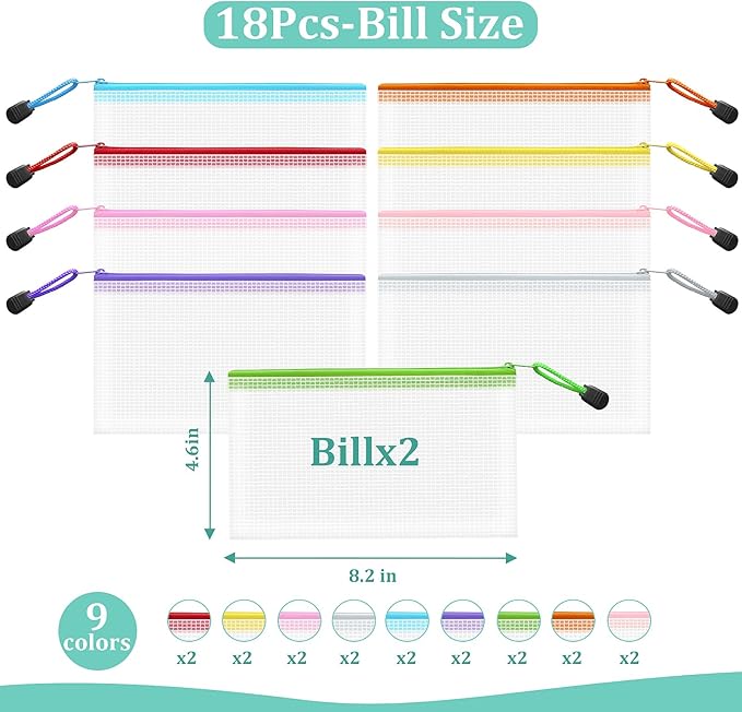 18pcs Mesh Zipper Pouch Bags Small, 8.2x4.6 Inches Zipper Pencil Bags, 9 Colors Pencil Pouch Bulk, Reusable Pencil Bags for Office Supplies and Travel Storage