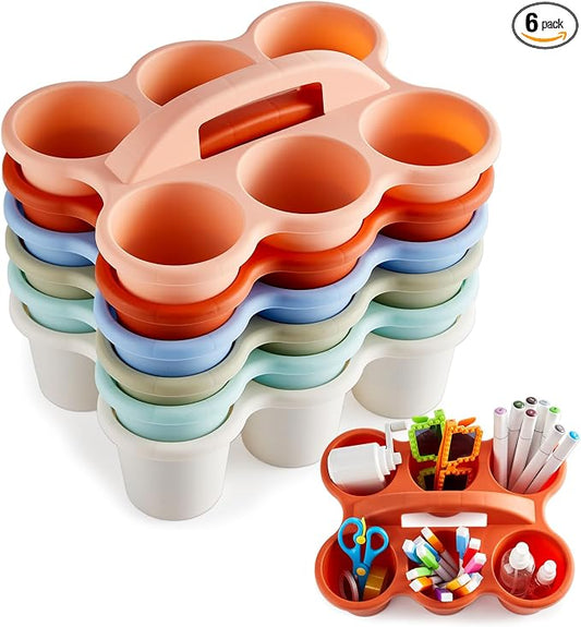 party greeting 6 Pack Classroom Caddy with Handle Plastic Storage Table Caddy Organizer with 6 Compartments Morandi Cup Caddy Organizer for Table Crayon Pencil Office School Supply