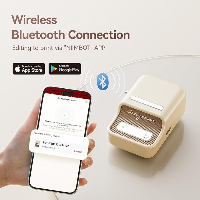 NIIMBOT B21 Bluetooth Label Maker (White) with 1 Roll White Label Tape 40×30mm-230Labels/Roll