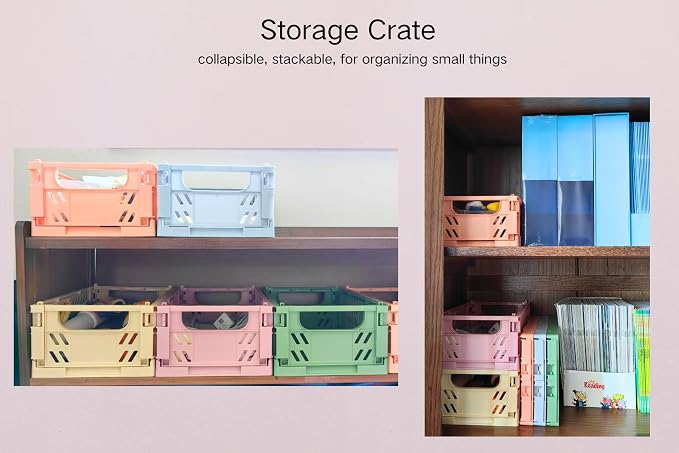 2 Pack Plastic Storage Collapsible Crate Organizer Basket Bin for Organizing Desk Drawer Shelf for Home Kitchen Bedroom Bathroom and Dorm Storage,9.8x6.5x3.8in, Blue