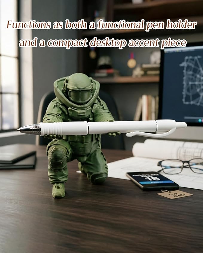 Tactical Soldier Pen Holder, 3D Printed Single Pencil Holder Statue, Cool Desk Organizer & Office Decor for Men, Birthday, Father's Day, Christmas