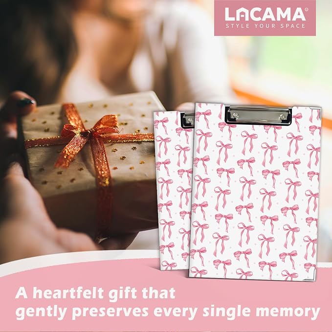 Lacama Coquette Pink Bow Clipboard for Women Students, Back to School Supplies, Preppy Girly Aesthetic Project Folders with Metal Clip or Office Classroom Desk, 12.4x9.25 in