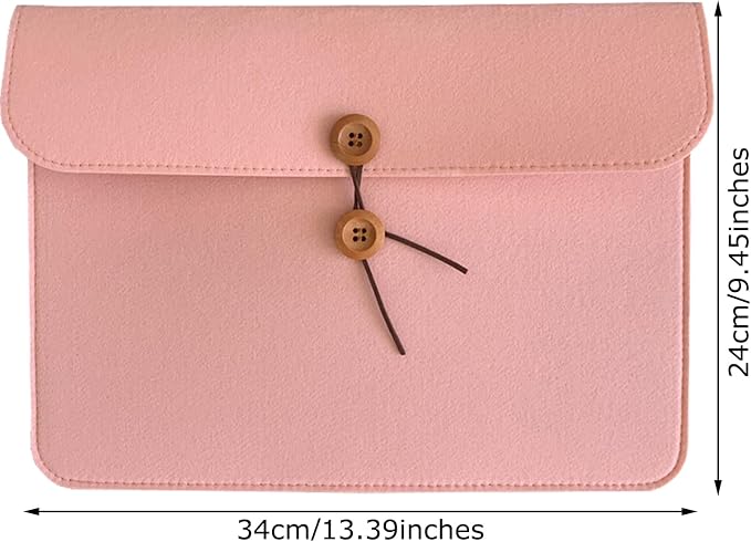 A4 Document Holder Felt File Folder Paper Portfolio Case Letter Envelope Folders with String Tie Closure (1, Pink)