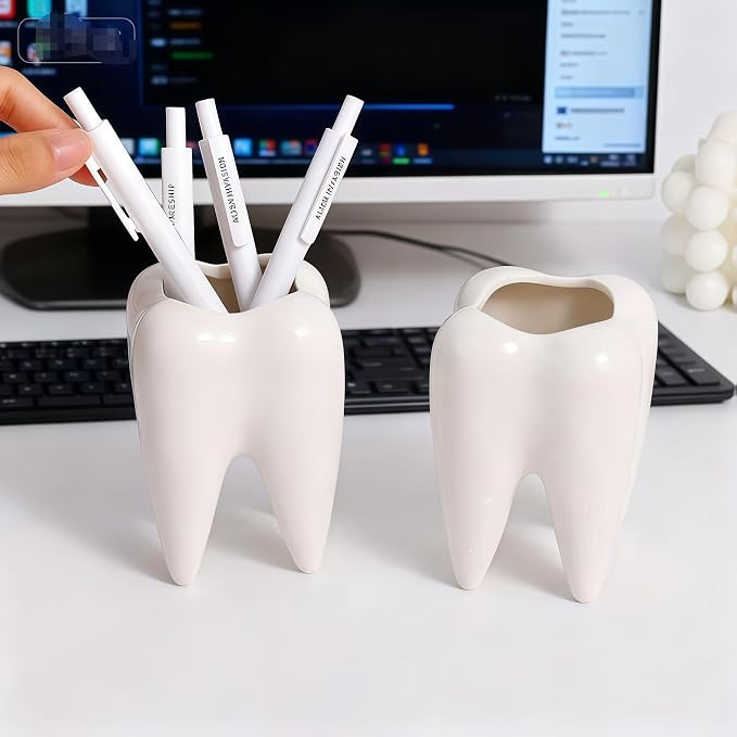 Adorable Cartoons Shaped Ceramic Pencil Holders - Multifunctional Desktop Organizers (Tooth)