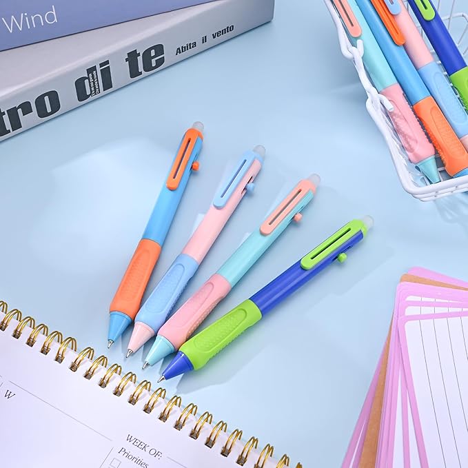 Temiary 8 Pcs Aesthetic Retractable Erasable Gel Pens & 10 Pcs Extra Refills, Ink Pen with Eraser, 0.5 mm Fine Point Smooth Writing for Students School Office Supplies (Black Ink)