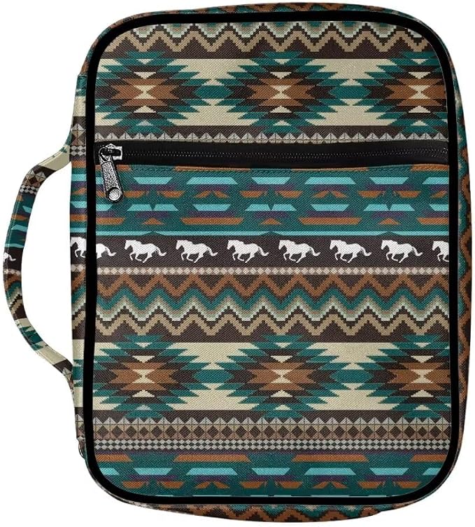 Coldinair Native Aztec Geometric Bible Cover Case for Men Women,Bible Bags Book Covers Kids Scripture Carrying Case with Handle and Pocket,Bible Book Carrying Case Tote Handbag
