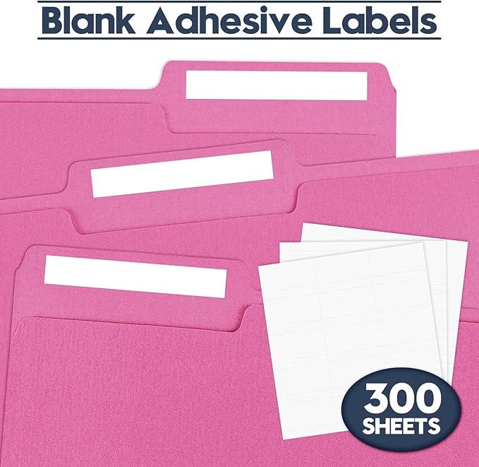 File Folders,150 Pack Letter Size Colored File Folders,8.5" x 11",1/3 Cut Tab Folder,Bulk Durable Paper Folders with Blank Labels for Office Business School Home Use,Bright Pink