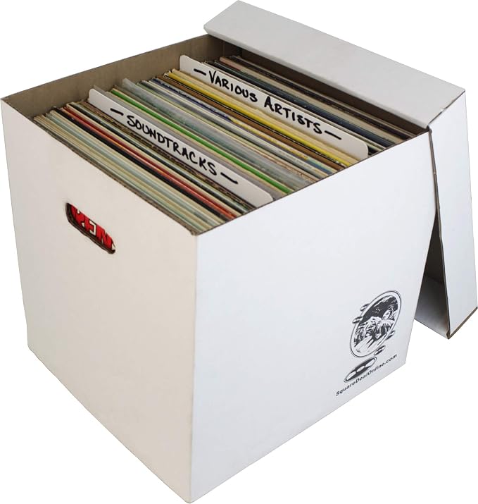 Durable 12 inch Vinyl Record Storage Box - Heavy-Duty Cardboard Construction with Removable Lid - Holds Up to 90 Records Each - Built Tough for Long-Term, Secure Archival Storage - #12BC13
