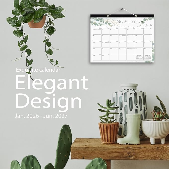 Ymumuda Desk Calendar 2026-2027 Wall Calendar 2 in 1, Monthly Desk Calendar 2026 from JAN.2026 to JUN.2027, 18-Month, Large 12"×17", Waterproof Cover, Hanging Rope, Home/office/School Planners