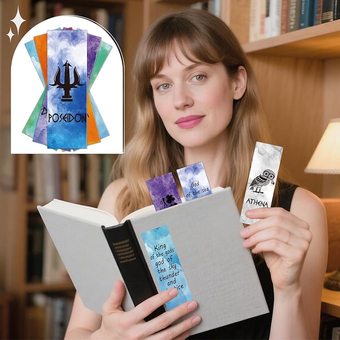 Wxiben Greek Mythology Bookmarks Gifts - 70 Pcs Olympians Gods Bookmarks Paper The Gods of Ancient Greece Book Marks Page Marker Clip for Book Lovers Students Teacher Reading Bookish Party Favor