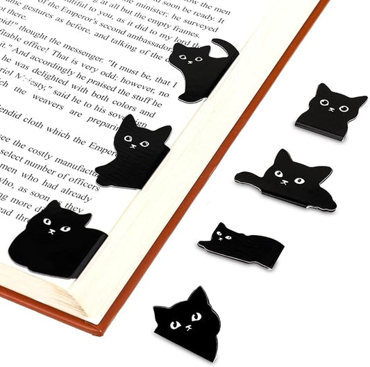 Cute Bookmarks for Women,7 Pcs Black Cat Magnetic Bookmarks Cat Theme Book Mark Clips Set Book Markers for Cat Lover Gifts Magnetic Book Page Clips Kawaii Bookmark for Teachers Students Book Lovers