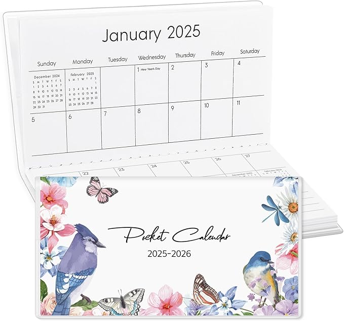 Pocket Calendar 2025-2026, Small Pocket Planner 2026 for Purse, Monthly Planner with Pvc Cover, Small Size (3.5" x 6"), From January 2025 - December 2026 - Bird