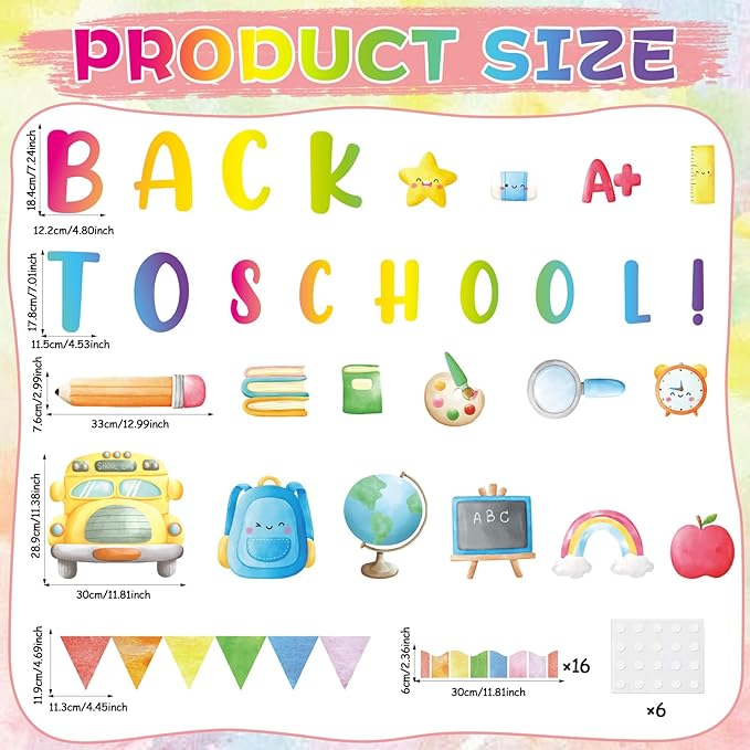 Back to School Bulletin Board Set Colorful Watercolor Classroom Decoration Welcome Back to Schools Bulletin Board School Bus Pencils Cutouts for First Day of Schools Office Door Chalkboard Wall Decor